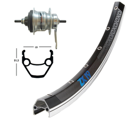 H-Rad 28x1.75RB-Nabe Shim.7-G.silb.36L Exal ZX 19 schw/silb.Niro-Spei. - Produktbild - 1