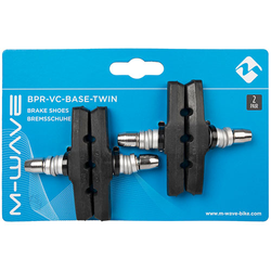 Bremsschuhe BPR-VC-Base-Twin V-Brake, L=72mm, M-WAVE, 2 Paar, asymm., für Alufelgen, schwarz, Messingschlager, 361622 - Produktbild - 1