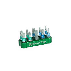 Multitool 4-Way , Abbey Bike Tools
inkl. 10er Bitsatz: Innensechskant 2, 2,5/3/4/5 mm, Torx T10/15/20/25/30
Farbe: Grün, silber, VE: 1 St. - Produktbild - 1