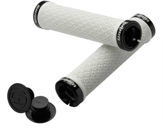 Silikongriffe SRAM m. Schraubensicherung weiß, m. Doppelklemmen und End Plug - Produktbild - 1 Silikongriffe SRAM m. Schraubensicherung weiß, m. Doppelklemmen und End Plug - Produktbild - 1