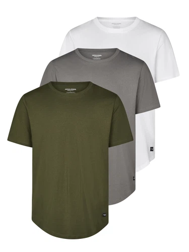 Jack & Jones Tshirt Herren lang geschnitten Set 100% Baumwolle Regular Fit JJENOA 3er Pack