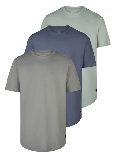 Jack & Jones Tshirt Herren lang geschnitten Set 100% Baumwolle Regular Fit JJENOA 3er Pack