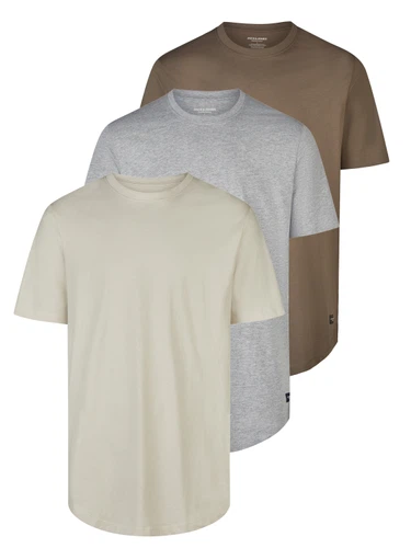 Jack & Jones Tshirt Herren lang geschnitten Set 100% Baumwolle Regular Fit JJENOA 3er Pack