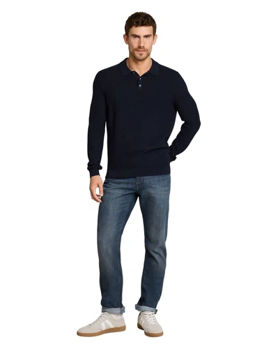 Tom Tailor Herren Langarm Poloshirt STRUCTURED KNIT POLO - Regular Fit