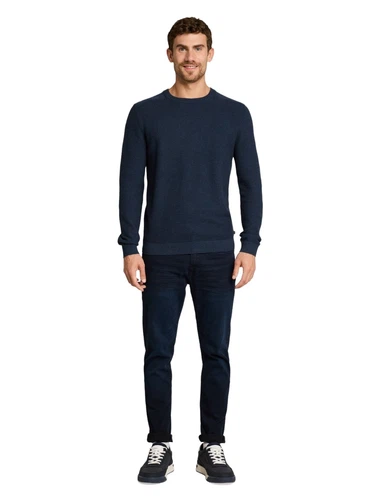 Tom Tailor Herren Rundhals Pullover MOULINE STRUCTURED CREW NECK KNIT - Regular Fit