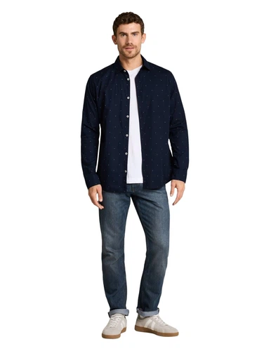 Tom Tailor Herren Langarm Hemd FITTED PRINTED STRETCH SHIRT - Slim Fit
