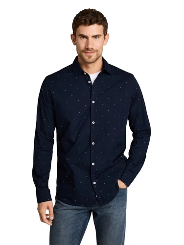 Tom Tailor Herren Langarm Hemd FITTED PRINTED STRETCH SHIRT - Slim Fit