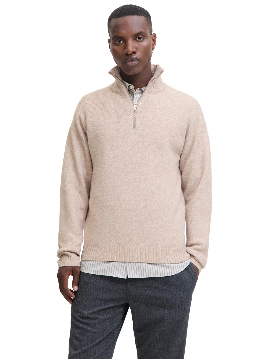 Jack & Jones Herren Pullover JJESOHO OLLIE KNIT HALF ZIP - Relaxed Fit