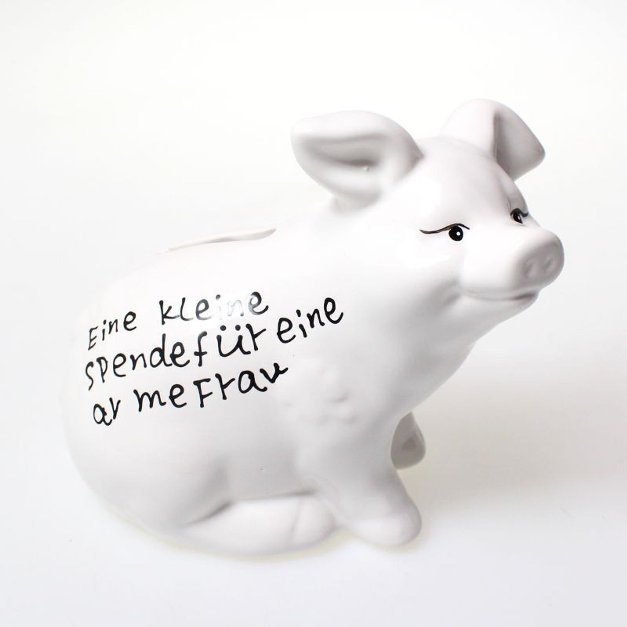 Sparschwein mit Spruch, weiß, 15 cm