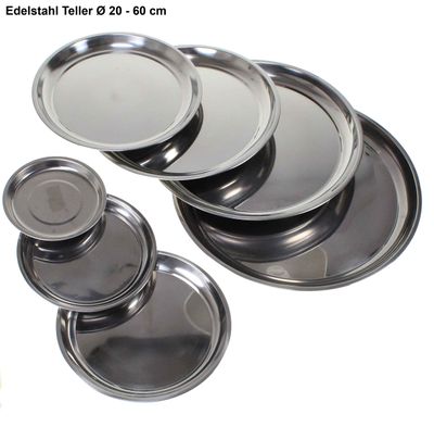 Edelstahl Teller 20-55cm Untersetzer Tablett Geschirr Platte Napf Servierplatte
