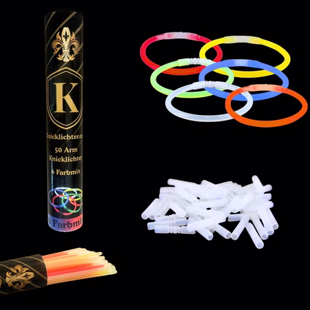 50 Arm-Knicklichter 6 Farben + 50 Flex-Verbinder
