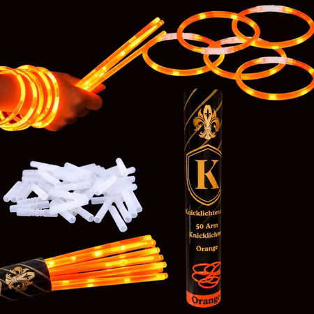 50 Arm-Knicklichter Orange inkl. 50 Flex-Verbinder