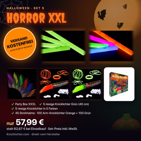 Halloween Set Horror XXL – Party Box & 10 riesige Knicklichter