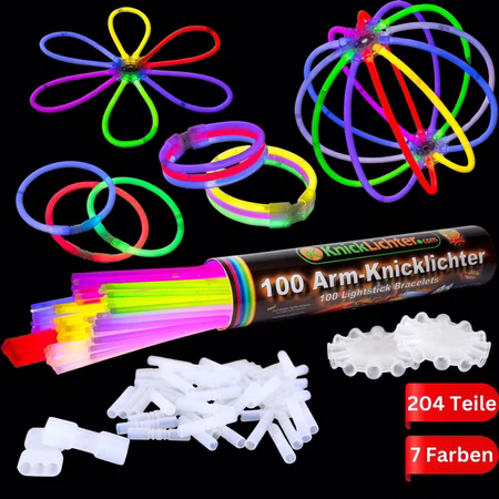 100 Arm-Knicklichter 7 Farbmix inkl. 100 TopFlex, 2 Dreifach- und 2 Ballverbinder