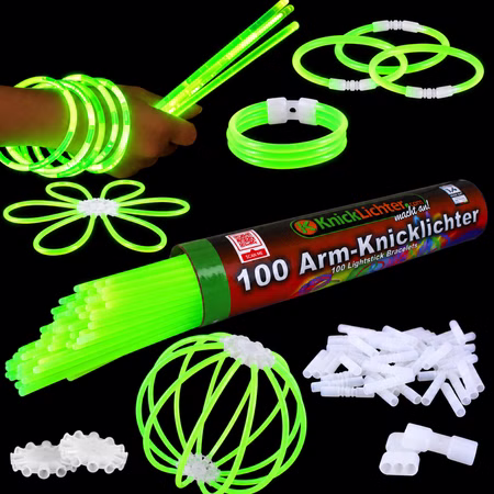 100 Arm-Knicklichter Grün inkl. 100 TopFlex, 2 Dreifach- und 2 Ballverbinder