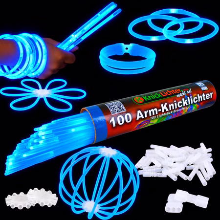 100 Arm-Knicklichter Blau inkl. 100 TopFlex, 2 Dreifach- und 2 Ballverbinder
