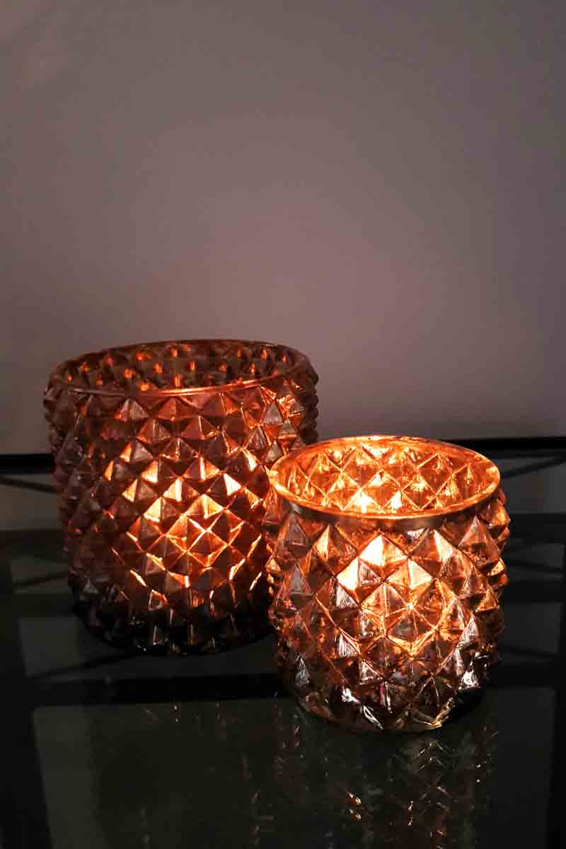 2er Set Windlicht, Teelichthalter Rhino