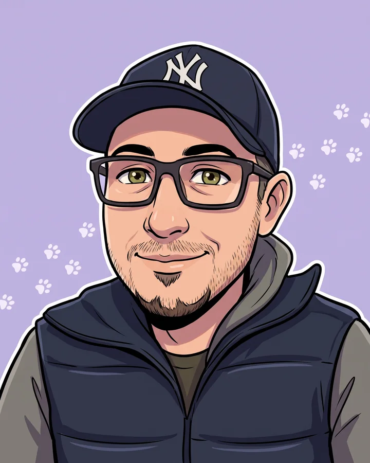 Bruder Oliver als Comic-Figur mit Kappe und Brille