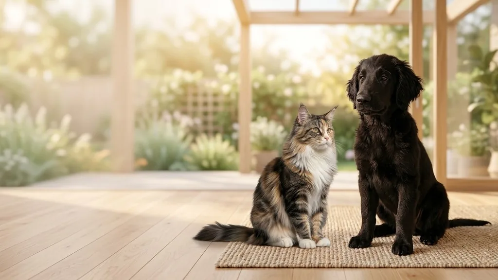 Flat-Coated Retriever und Katze bei Pettys