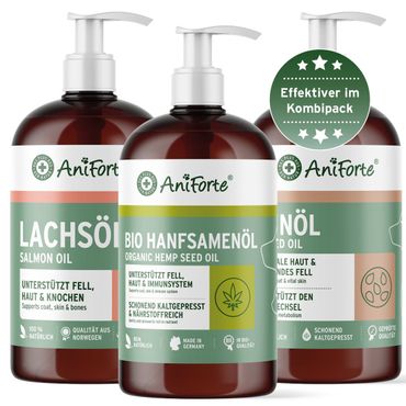 BARF-Öl Set mit Lachsöl, Leinöl & Hanföl