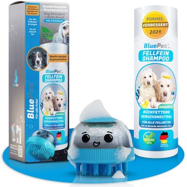 BluePet Hundeshampoo + Befüllbare Badebürste Set
