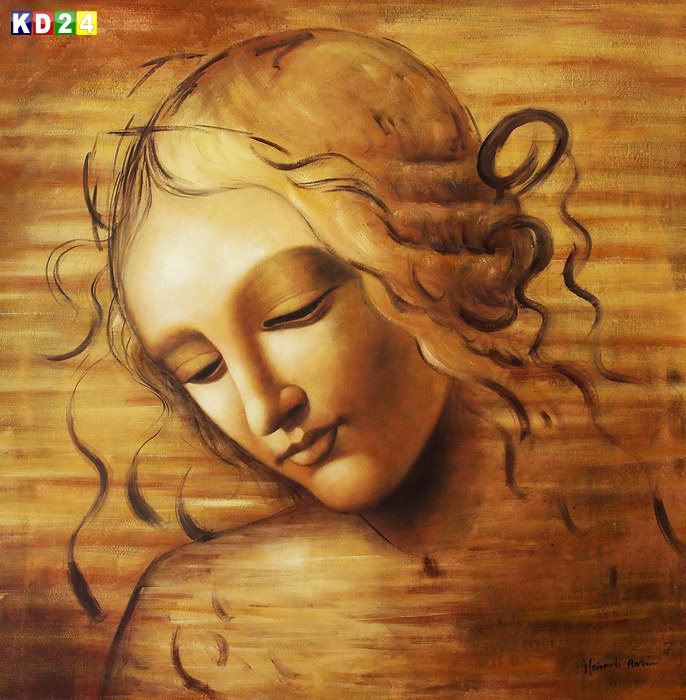 Leonardo Da Vinci Frauenkopf m84380 120x120cm Exzellentes Ölbild