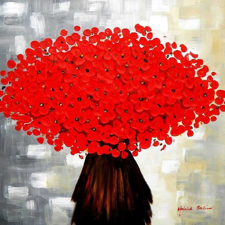 Modern Art Abstrakte Rote Blumen g95606 80x80cm Ölbild Handgemalt
