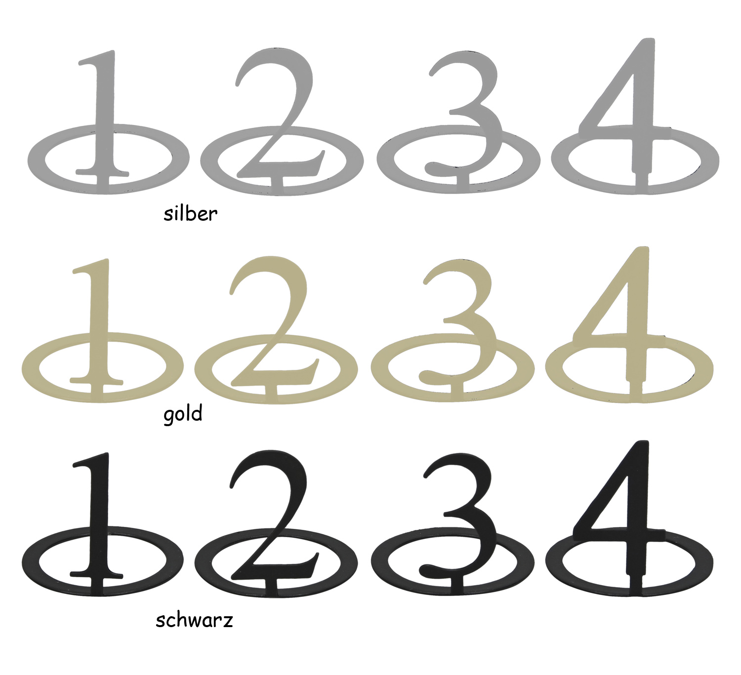 4er Set Kerzenringe Zahlen 1 bis 4 silber gold schwarz DM 3 cm Adventsdeko