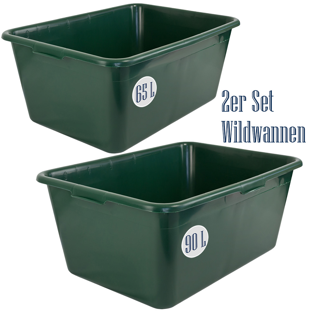 2er Set Wildwanne 65 L + 90 L Futterwanne Mörtelwanne Kunststoffwanne Wassertrog Wasserbehälter Grün Lebensmittelecht Multiwanne Petigi