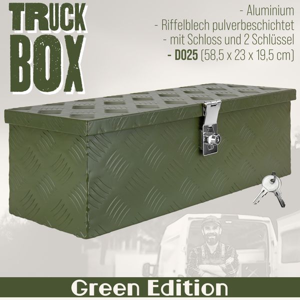 Deichselbox Grün Werkzeugkasten Truckbox Anhänger Kiste Abschließbar Alubox Transportbox Werkzeugbox Aluminium Aufbewahrungsbox trucky