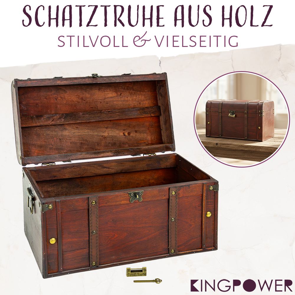 Kingpower Schatztruhe aus Holz mit Schloss Schatzkiste Holztruhe 40x21,5x24 cm