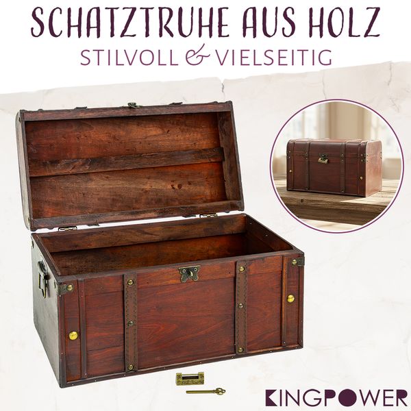 Kingpower Auswahl Schatztruhe aus Holz Box mit Schloss Schatzkiste Holztruhe Holzkiste Truhe