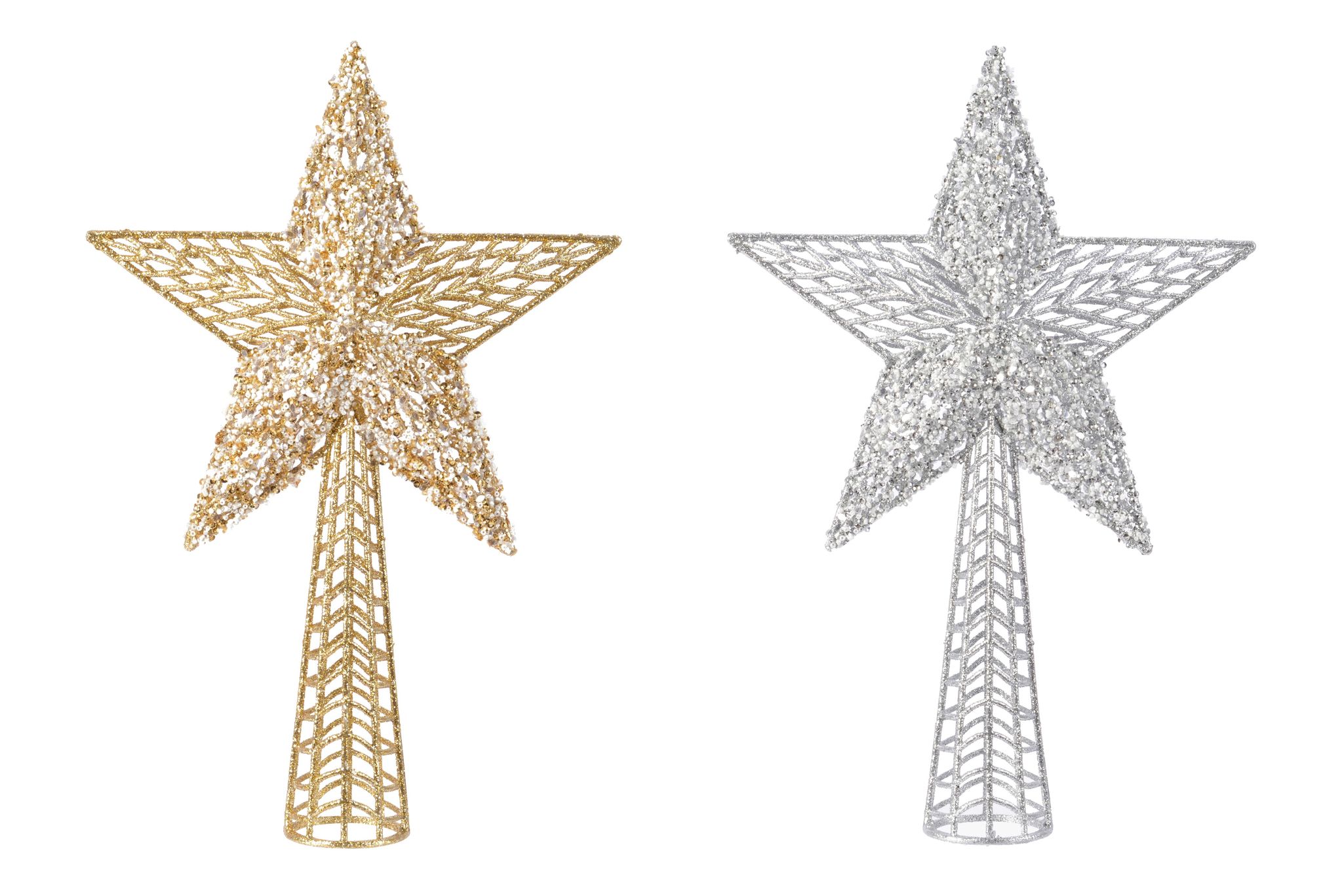 Christbaumspitze Stern Kunststoff 37 x 25 cm Gold / Silber Glitzer Pailletten Weihnachtsbaum Spitze