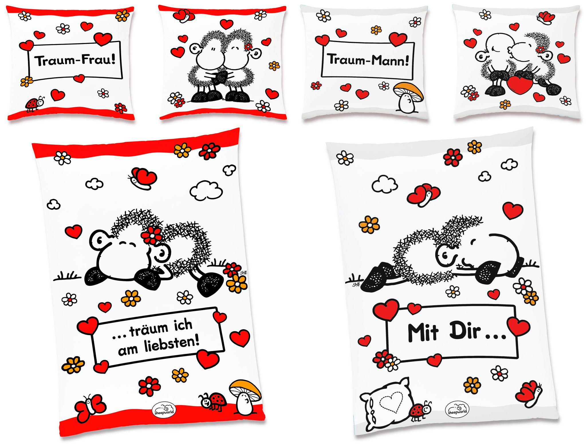 JACK Renforcé Partner Bettwäsche sheepworld 4 tlg. Traum Mann & Frau 135x200cm Wendebettwäsche Schaf Herzen