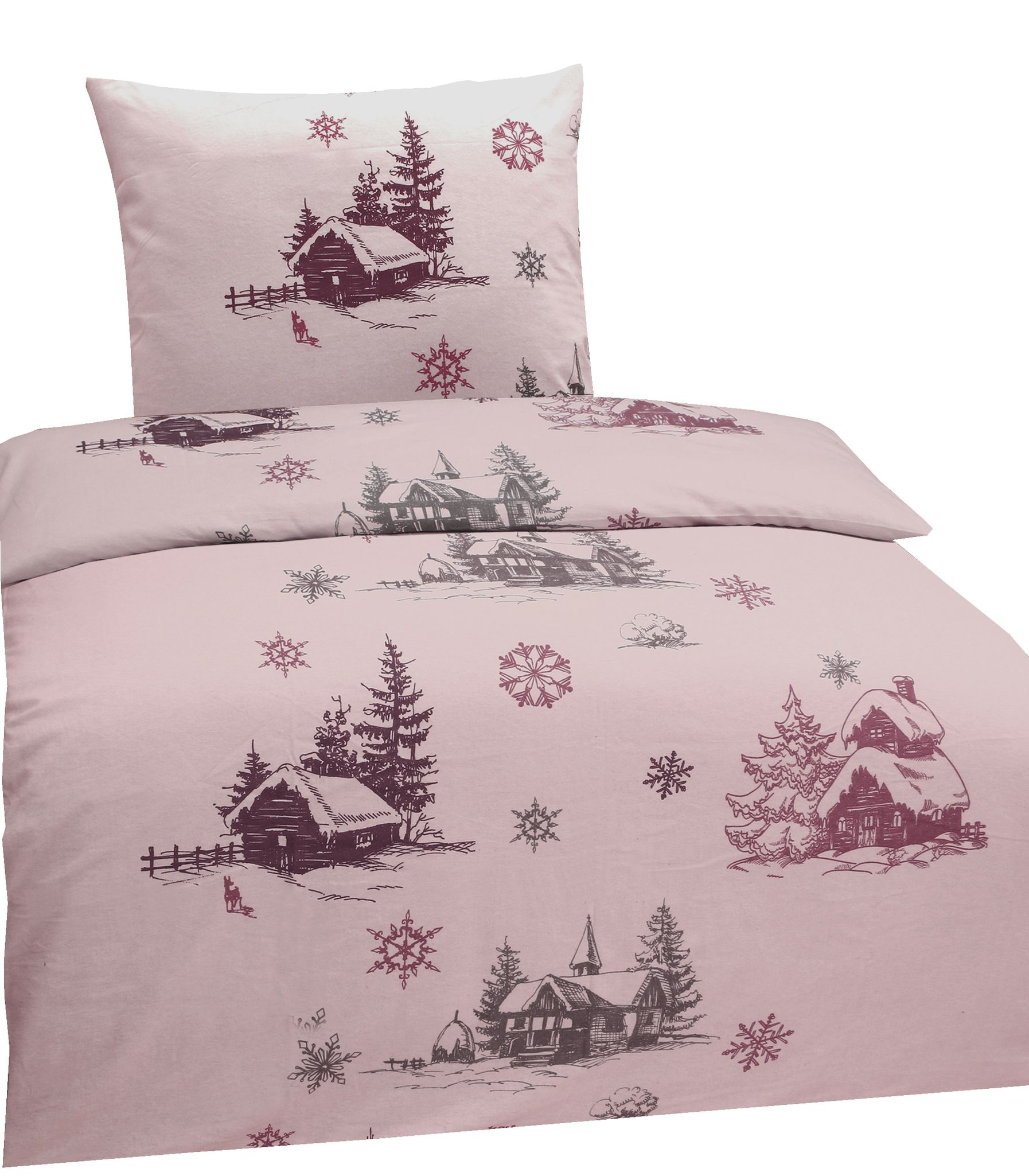 JACK Biber Bettwäsche 2 tlg. 135x200cm Winter Dream Rosa