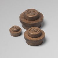 LEGO 40160901 Garderoben Set mit drei runden 1x1 Haken aus Holz für die Wand aus Eiche (dunkel gebeizt)