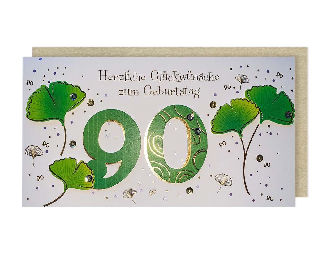 Grußkarte 90 Geburtstag Karte Applikationen AvanMore Ginkoblätter ...