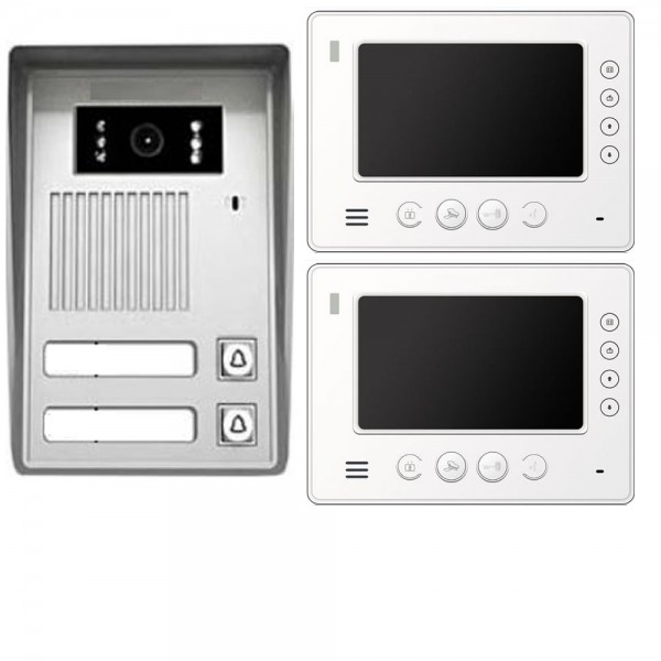 2-Familienhaus Video Türsprechanlage Gegensprechanlage – 2x Monitor 7 Zoll (weiß)