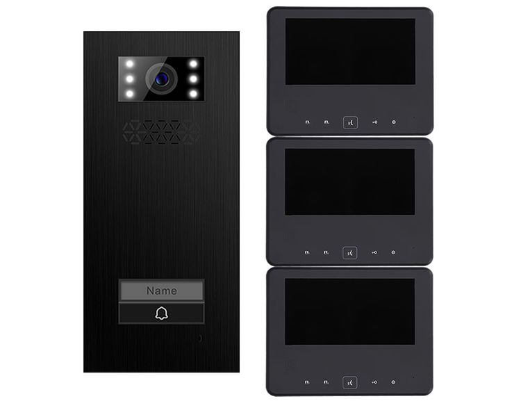 Premium Türsprechanlage Einfamilienhaus Türstation XD-1 Black Steel + 3x Monitor XD-7 IP-BUS Technologie