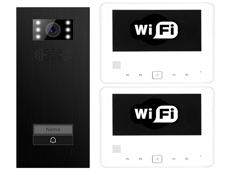 WLAN & App gesteuerte Türsprechanlage Einfamilienhaus Türstation XD-1 Premium Black Steel + 2x Monitor XD-7 IP-BUS Technologie