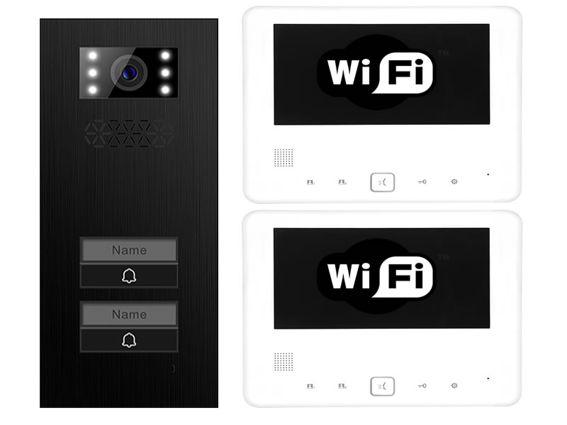 2-Familienhaus WLAN & App gesteuerte Türsprechanlage Türstation XD-2 Premium Black Steel + 2x Monitor XD-7 IP-BUS Technologie