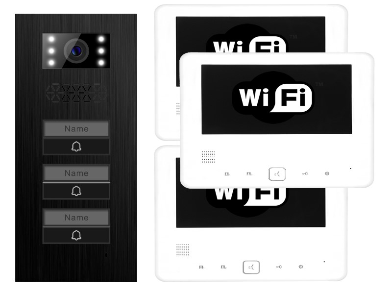 3-Familienhaus WLAN & App gesteuerte Türsprechanlage Türstation XD-3 Premium Black Steel + 3x Monitor XD-7 IP-BUS Technologie