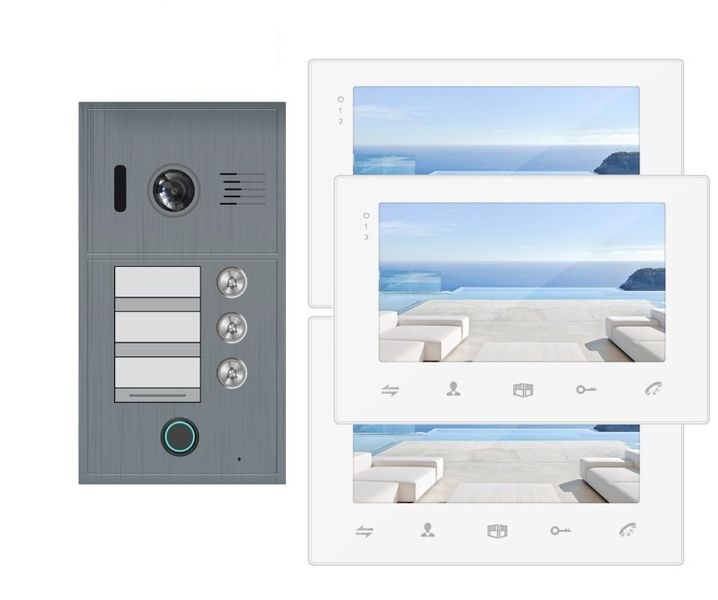 Fingerprint Video Türklingel Türsprechanlage Bluetooth BX3F Anthrazit 3-Familienhaus und 3x Monitor BX7 - 2 Draht Technik 170 Grad Winkelkamera