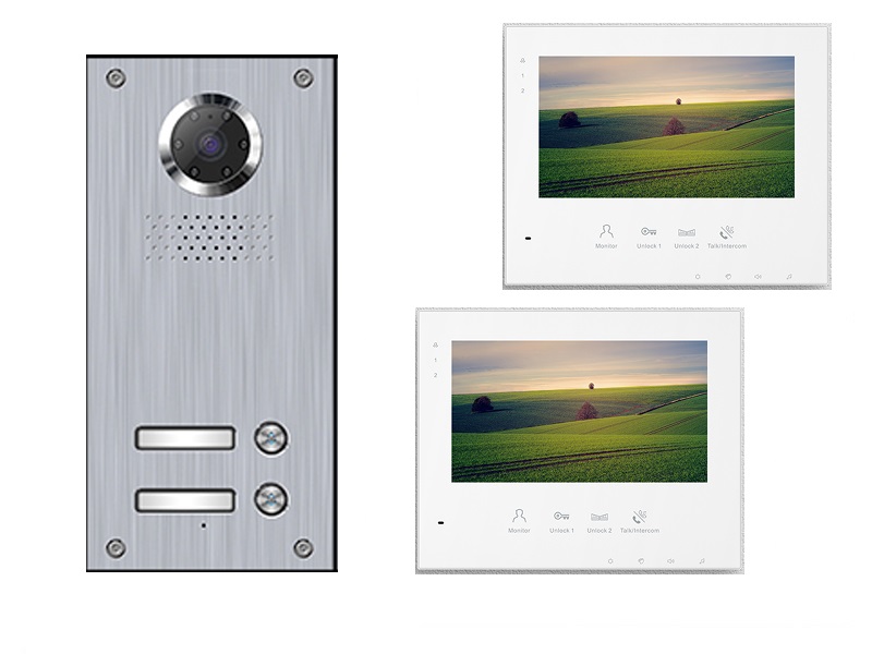 2-Familienhaus Video Türsprechanlage Gegensprechanlage – 2x Monitor 7 Zoll (schwarz)