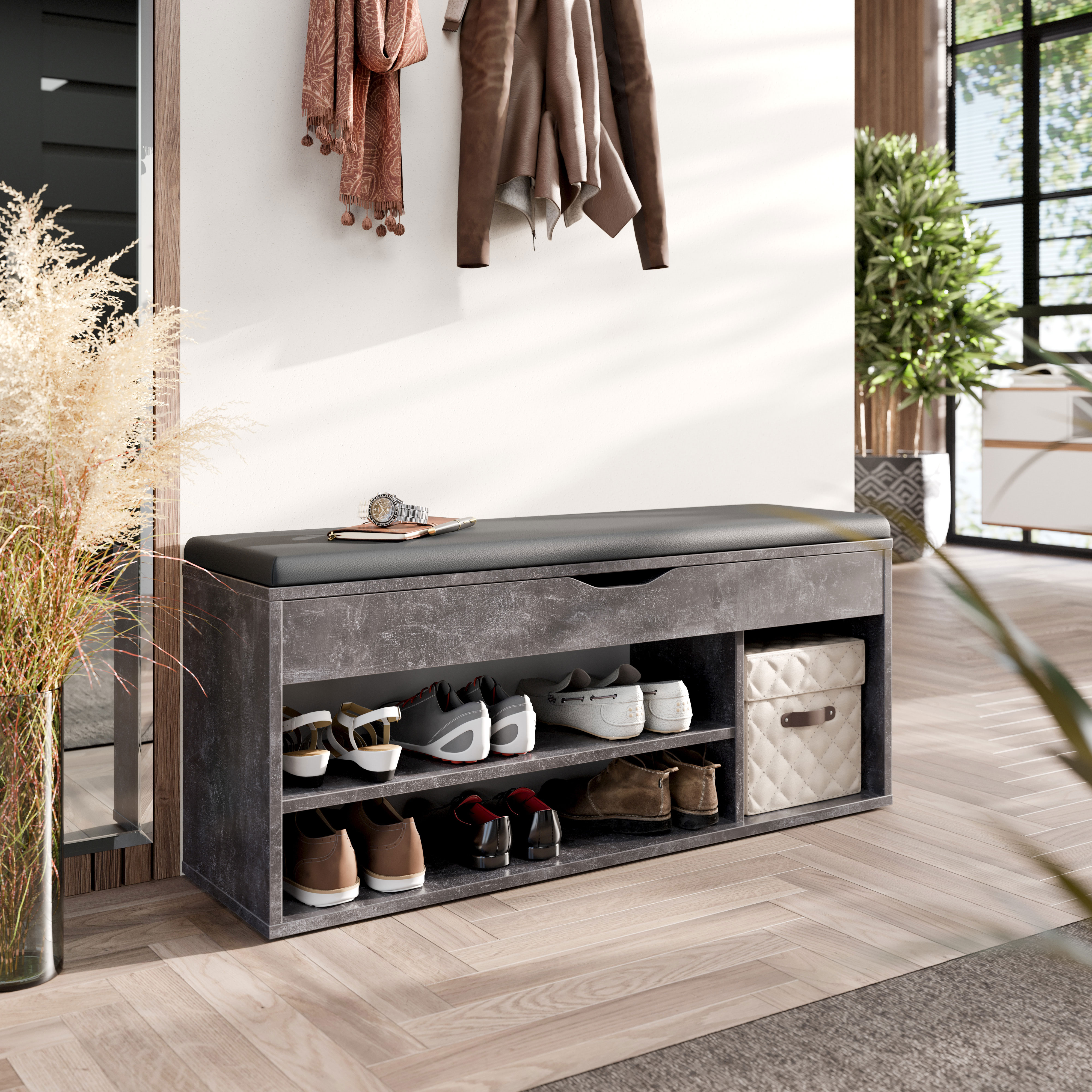 Schuhregal mit Sitzfläche Aufklappbar Schuhschrank Sitz Flur WM034