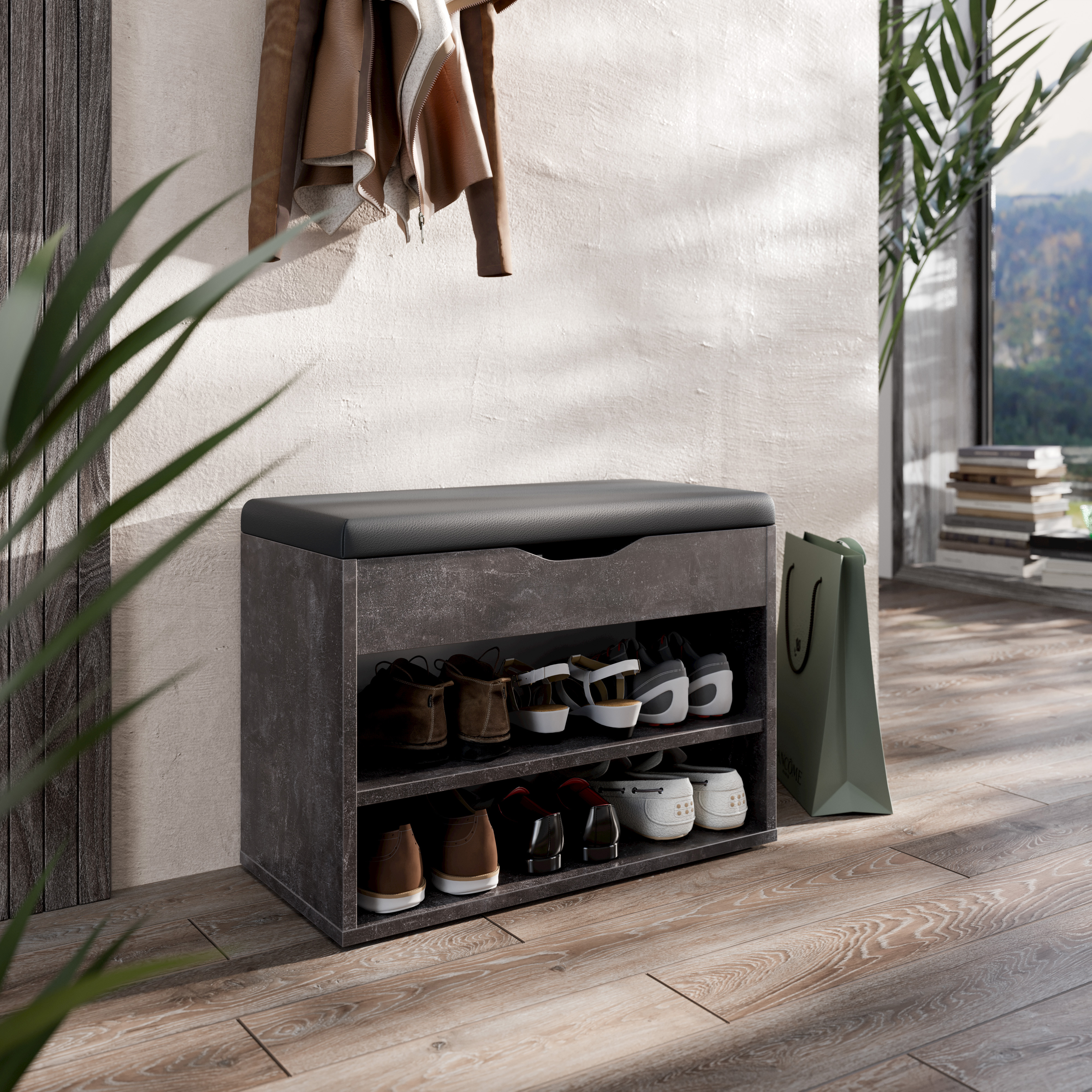 Schuhregal mit Sitzfläche Aufklappbar Schuhschrank Sitz Flur WM032 Schuhablage Schuhkommode