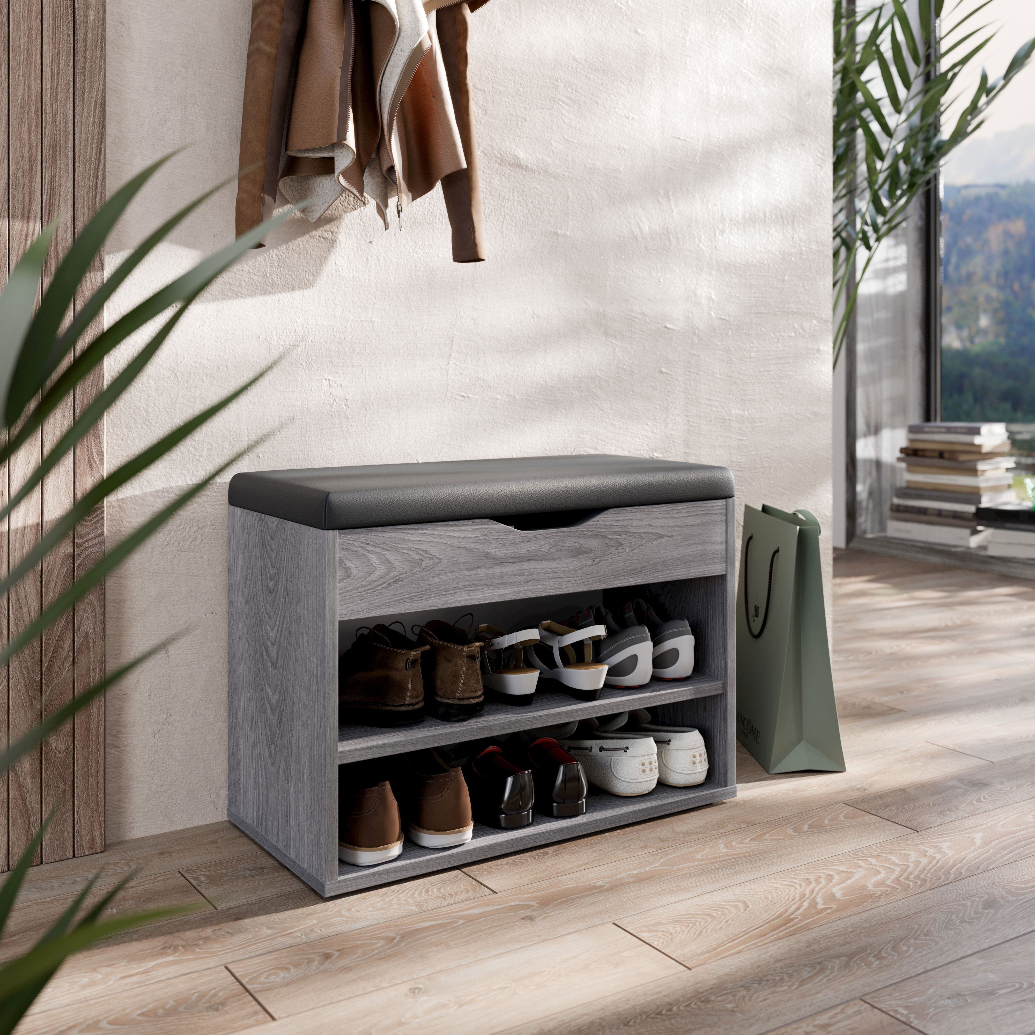 Schuhregal mit Sitzfläche Aufklappbar Schuhschrank Sitz Flur WM032 Schuhablage Schuhkommode