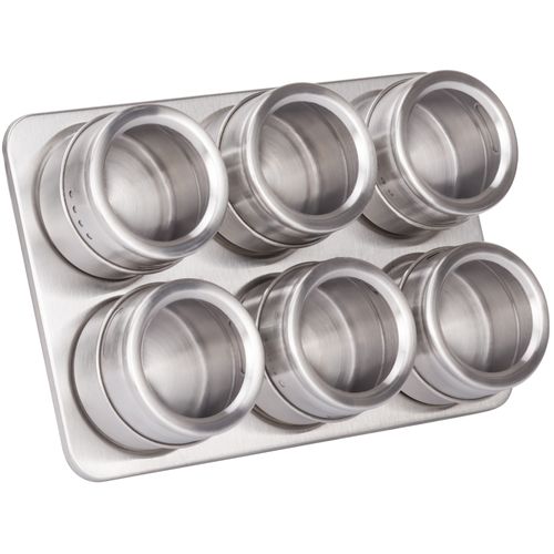 Gewürzgläser Gewürzdosen Set aus Edelstahl magnetisch rund mit 2 Streu-Öffnungen pro Dose, 6 Stück, Rostfrei, Küchen Dose