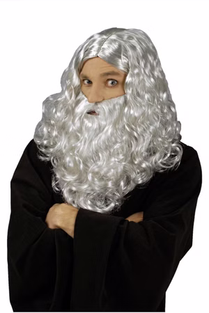 graue Perücke u Bart Zauberer Hexer Nikolaus Weihnachtsmann Gelehrter Karneval