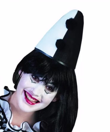 Hut Kappe Pierrot Harlekin Clown schwarz weiß od silber Karneval Fasching